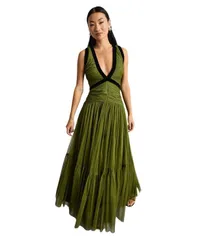 ウエアハウス レディース トップス ワンピース チュール プチ ベルベット マキシ Warehouse Womens Petite Velvetrim Tulle Maxi Dress Green グのサムネイル