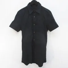 コムサコレクション COMME CA COLLECTION ケンジイトウ KENJI ITO ストライプ柄 半袖 シャツ M 黒系 ブラック 加工 ボタン ストレッチ 日本製のサムネイル