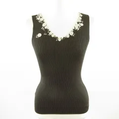 アイシービー iCB ニットタンクトップ リブ 刺繍 茶 S *A242のサムネイル