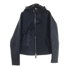 EMPORIO ARMANI (エンポリオアルマーニ) ラムレザー 切り替え フーデッドジャケット コットン ポリエステル Wジップ ブラック S1R05P S1P66のサムネイル