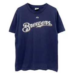～00s majestic 半袖 プリントTシャツ M～ ネイビー マジェスティック プルオーバー ～00年代 カットソー 両面プリント 夏物 a806-7358のサムネイル