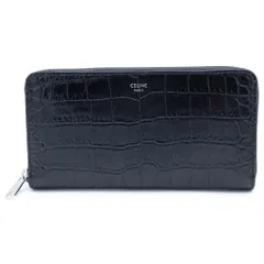 CELINE (セリーヌ) ラージ ラウンドファスナージップウォレット クロコ型押し 長財布 ブラック カーフスキン 10B553CUV.38SIのサムネイル