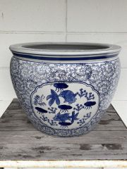 ⭐︎上品⭐︎ブルーとホワイトの丸型鉢 火鉢 金魚鉢 陶器 セラミック