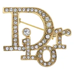 Christian Dior (クリスチャンディオール) ロゴラインストーン ピンバッジ ブローチ ゴールド GPのサムネイル
