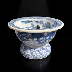 未使用 古伊万里写 染付 瑞雲翔鶴図 燭台 蝋燭台 舞鶴花文 ローソク