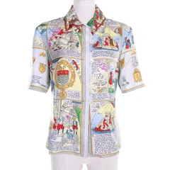 極美品★HERMES エルメス ヴィンテージ モンサンミッシェル MONT SAINCT MICHEL シルク100％ 総柄 半袖シャツ マルチ 38 仏製 レディースのサムネイル
