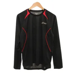 アシックス asics スポーツウェア Tシャツ 長袖 ロゴ O 黒 ブラック 赤 レッド /JSのサムネイル