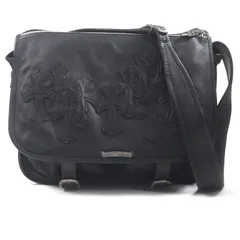 美品▼CHROME HEARTS クロムハーツ レザー セメタリークロスパッチ ラージ ソフトショルダーバッグ ブラック シルバー 保存袋付き メンズのサムネイル