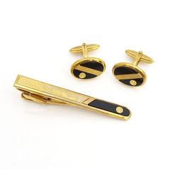 Dunhill ダンヒル カフス＆タイピンセット（チェック柄ゴールド