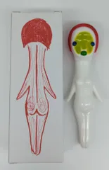 リンデン 加藤泉ソフビ人形（女の子）白成型/赤/緑/黄緑塗装/青目のサムネイル