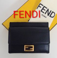 極美✨付属完備✨FENDI 三つ折り財布 セレリア レザー ステッチ 黒