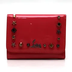 【楠本質店/元住吉】クリスチャン ルブタン/Christian Louboutin　スタッズ 三つ折り財布/コンパクトウォレット　エナメル　ピンク【中古】のサムネイル