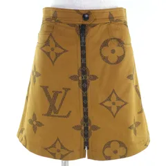 極美品△LOUIS VUITTON ルイヴィトン コットン ジャイアント モノグラム フロントジップ 台形型 ミニスカート ブラウン 38 伊製 正規品のサムネイル