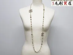 シャネル CHANEL B24 ココマーク ラインストーン フェイクパール ロングネックレス シャンパンゴールド 美品 ネックレス アクセサリーのサムネイル