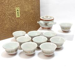 萬古焼 白泥 煎茶器揃い 倭園 静香造 数印 急須 遊環 煎茶碗 湯冷 茶注