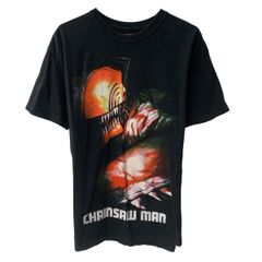 CHAINSAW MAN 반소매 캐릭터 T셔츠 L 블랙 첸소만 풀오버 빅 프린트 애니메이션 애니메이션 T 여름 a806-7440