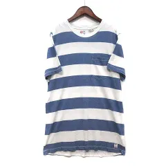 エムニーイ M.NII ビームス USA製 ボーダー ポケット Tシャツ カットソー クルーネック 半袖 ブルー ホワイト 青 白 Sのサムネイル