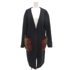 ローズバッド ROSE BUD 美品 ノーカラーコート F 紺 ネイビー フェイクファーポケット ミドル丈 /SD ■ECF006のサムネイル
