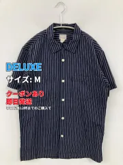 DELUXE デラックス シャツ/ブラウス M ネイビー コットン ストライプ柄 ミドル丈 半袖 レギュラーカラー メンズのサムネイル