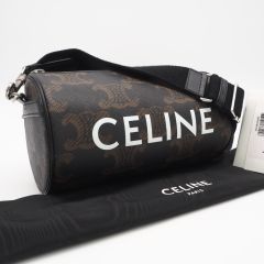 ★3日以内返品可★ 美品 CELINE セリーヌ トリオンフキャンバス シリンダーバッグ 110052EKK ショルダーバッグ ブラウン ブラック ホワイト コーティングキャンバス レザー メンズ ☆3日以内返品可☆ 美品 CELINE セリーヌ トリオンフキャンバス