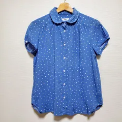 Parkes パークス ドット柄 丸襟 半袖 シャツ ブラウス サイズ M ブルー 水玉のサムネイル