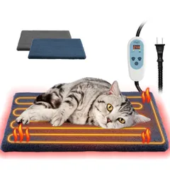 ペットヒーター TWONE ペット用ホットカーペット 猫 犬用 ヒーターマット 30?55°C温度調節可能 6段タイマー機能 小動物用電気ヒーター ペット加熱パッド コード全身ラセン管付き 噛み付き防止 暖房器具 寒さ対策 過熱保護 省エネ ポカポカ クリスマのサムネイル