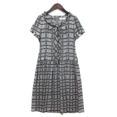 ヒロココシノ HIROKO KOSHINO 総柄 シフォン ワンピース ロング リボンタイ 半袖 グレー 40のサムネイル