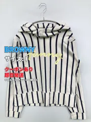 BROWNY ブラウニー パーカー F コットン 裏起毛 ストライプ柄 バックプリント プルオーバー 長袖 レディースのサムネイル