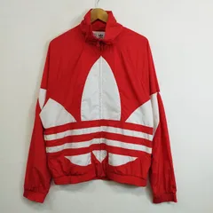 adidas Originals ピンク ビッグ トレフォイル トラック ジャケット ナイロン ウィンドブレーカー 裏地 メッシュ Y2K レッド O G52のサムネイル