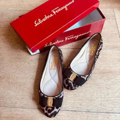 Salvatore Ferragamo サルヴァトーレフェラガモ ヴァラリボン ハラコ フラットシューズ レオパード パンプス イタリア製 本革 アニマル柄 ヒョウ柄 ローヒール レディース シューズ サイズ5 小さいサイズ 箱付き/cnr0239のサムネイル