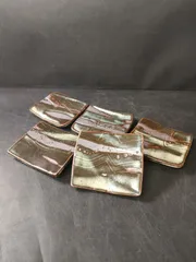 F27-07/焼締淡青緑釉四つ足四角小皿 5客/骨董/小鉢/小皿/向付/膾皿/銘々皿/和食器/洋食器/懐石料理/懐石道具/モダン/和モダン/民芸のサムネイル