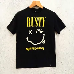 RUSTY ラスティー  Ｔシャツ 半袖 トップス プリント 刺しゅう ニコちゃん ブラック Lサイズ □〇のサムネイル