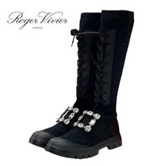 ロジェヴィヴィエ Roger Vivier ウォーキーヴィヴ ブーツ ロングブーツ 靴 シューズ ファブリック ブラック 黒 ストラスバックル ビジュー レースアップのサムネイル