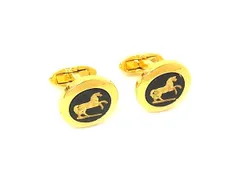 ■美品■ WEDGWOOD ウェッジウッド ジャスパー カフスボタン カフリンクス アクセサリー メンズ ゴールド系×ブラック系 DP0628のサムネイル