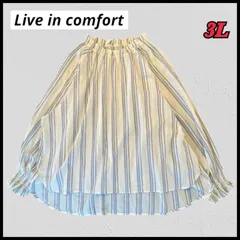 美品♡Live in comfort　リブインコンフォート　フェリシモ　シャーリングネックストライプブラウス　ぽんと被れるふんわりコットンブラウス　ブルー　3Lのサムネイル