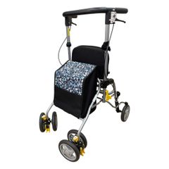 美品】シルバーカー 手押し車 歩行補助車 折りたたみ式 花柄紺バッグ