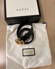 美品✨【鑑定済み】グッチ｜レザー細ベルト｜トムフォード期｜ブラック｜ゴールド 鑑定済み】グッチ｜美品✨レザー細ベルト｜トムフォード期｜ブラック
