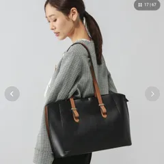 N 【美品】 GLOBAL WORK  スペ軽撥水6ポケA4トート  ブラック × ブラウンのサムネイル