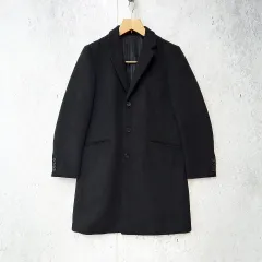 GU ジーユー チェスターコート ロングコート ウール混 アウター ジャケット ブラック Mサイズ ◎_◇〇のサムネイル