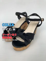 COLZA コルザ サンダル M ブラック キャンバス 無地 リボン 太ヒール 厚底 ストラップあり レディースのサムネイル
