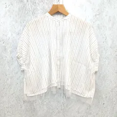vingtrois バントロア ブラウス ストライプ チュール 重ね着風 ノーカラー 袖ギャザー ホワイト Fサイズ □〇のサムネイル