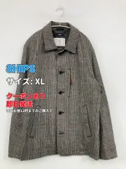 SHIPS シップス ブルゾン XL グレー ウール・ニット ナイロン チェック柄 ブランドロゴ ミドル丈 ボタン留め フードなし メンズのサムネイル