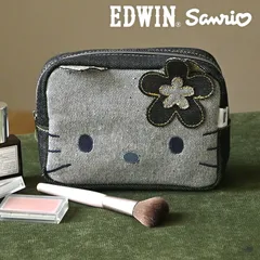ハローキティ ポーチ EDWIN エドウィン SOMETHING サムシング デニム サンリオ ブランド キャラクター コラボ グッズ マチ付き 大容量 小物入れ メイクポーチ コスメポーチ 高校生 中学生 大人 女子のサムネイル