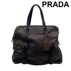 プラダ PRADA トートバッグ ボストンバッグ ダブルバックル ベルト 型押しロゴ 鞄 ダークブラウン こげ茶 レザー メンズ 6D373のサムネイル