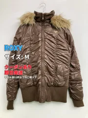 ROXY ロキシー ダウンジャケット/コート M ブラウン フェイクファー 無地 ワンポイント ブランドロゴ ショート丈 ジップアップ フードあり レディースのサムネイル