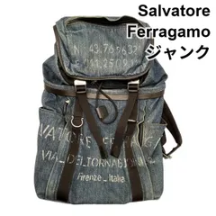 ● ジャンク サルヴァトーレフェラガモ Salvatore Ferragamo デニムバックパック 鞄 リュック 英字プリント ブルー メンズ 6V736のサムネイル