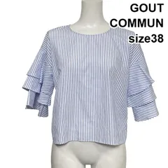 □ グーコミューン GOUT COMMUN プルオーバーブラウス シャツ 半袖 フリルスリーブ ストライプ 白 ブルー 38 M 9号 レディース S6G017のサムネイル