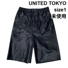 ◆ 未使用 ユナイテッドトウキョウ UNITED TOKYO ショートパンツ ハーフパンツ ワイド ドローコード 黒 エコレザー 1 S～M メンズ S6H265のサムネイル