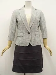 TRE PINI＆GLACIER＆a.v.v standard 長袖ジャケット+半袖プルオーバーブラウス+ひざ丈スカート コーディネート3点セット L相当 ブラック×ホワイト チェック/アイボリー ドット/グレー オフィス・きれいめ系 20・30代のサムネイル