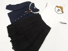THEORIA＆ARROW＆akaue 半袖カットソー+長袖ブラウス+ロング丈ギャザースカート コーディネート3点セット L相当 ホワイト/ネイビー/ブラック地 花刺繍 ガーリー系 20代のサムネイル